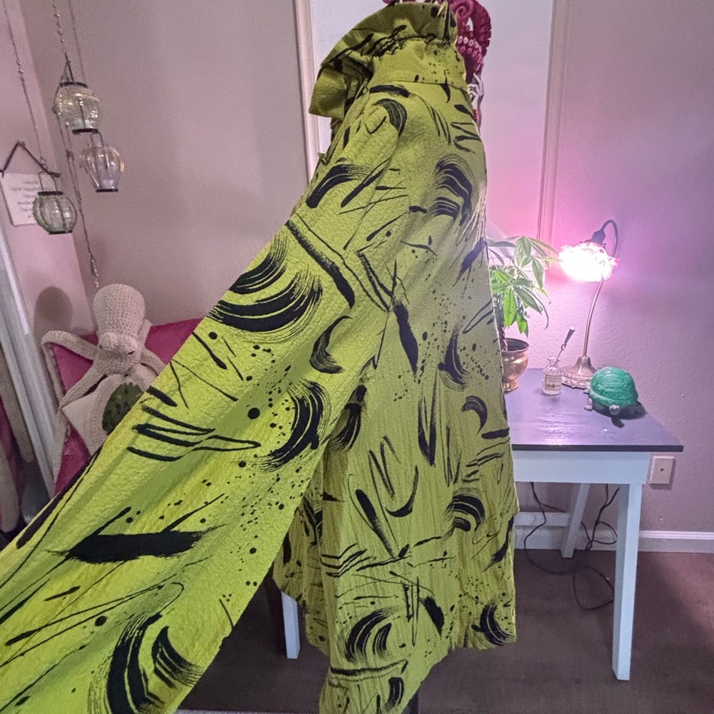 Y&S Women’s XL Lime Green Abstract Print shirt jacket - Picture 7 of 16